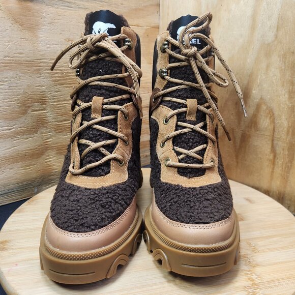 New Sorel Brex Womens Lace Up Chunky Heeled Ankle Boots Booties - Picture 2 of 10